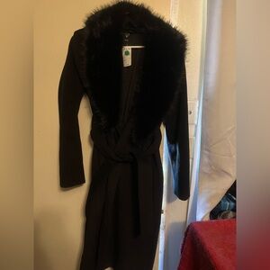 Windsor Black Coat with Faux Fur Trim